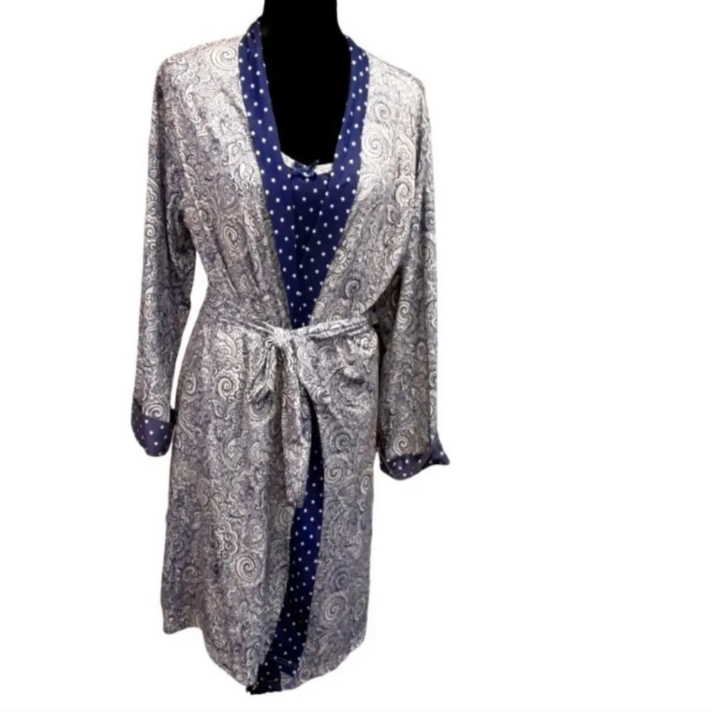 Sag Harbor Chemise and Robe Set‎ Paisley and Polka Dot sz L